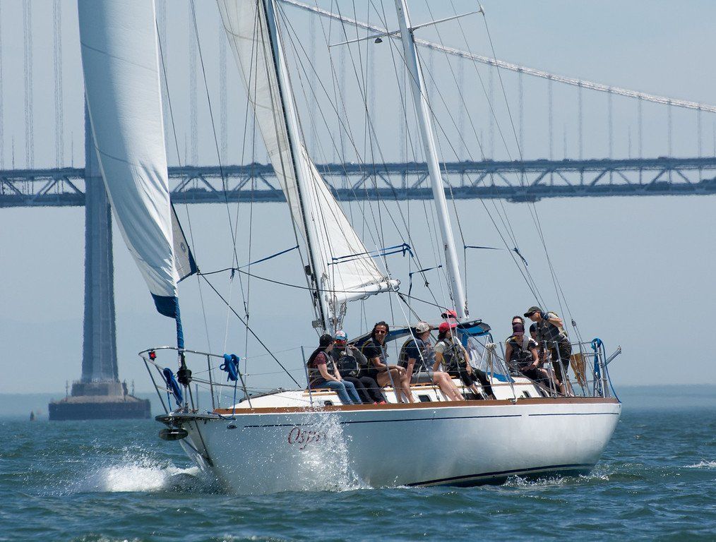 Corporate charter saying by the Bay Bridge on a sunny day on San Francisco Bay. 