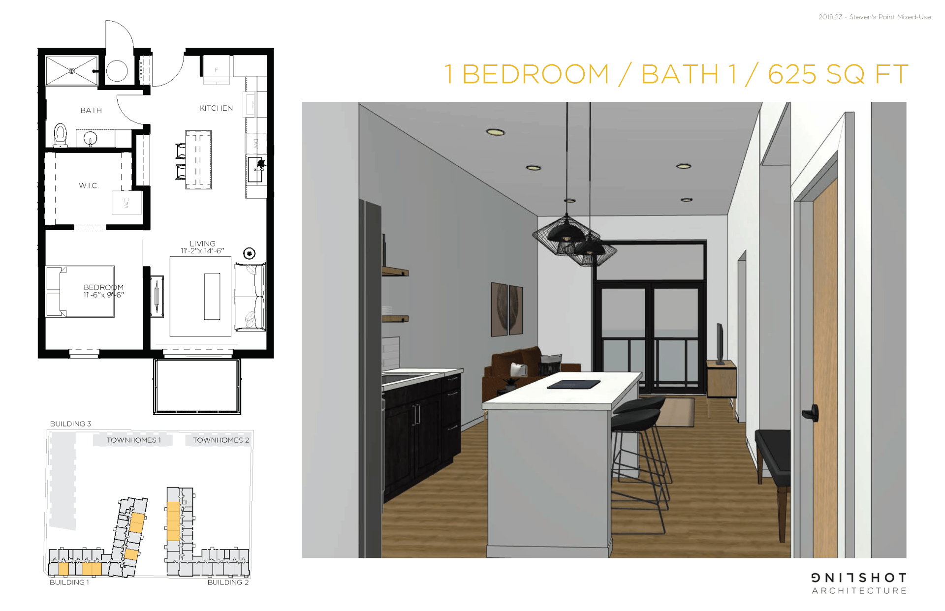 1 BED : 1 BATH - 625