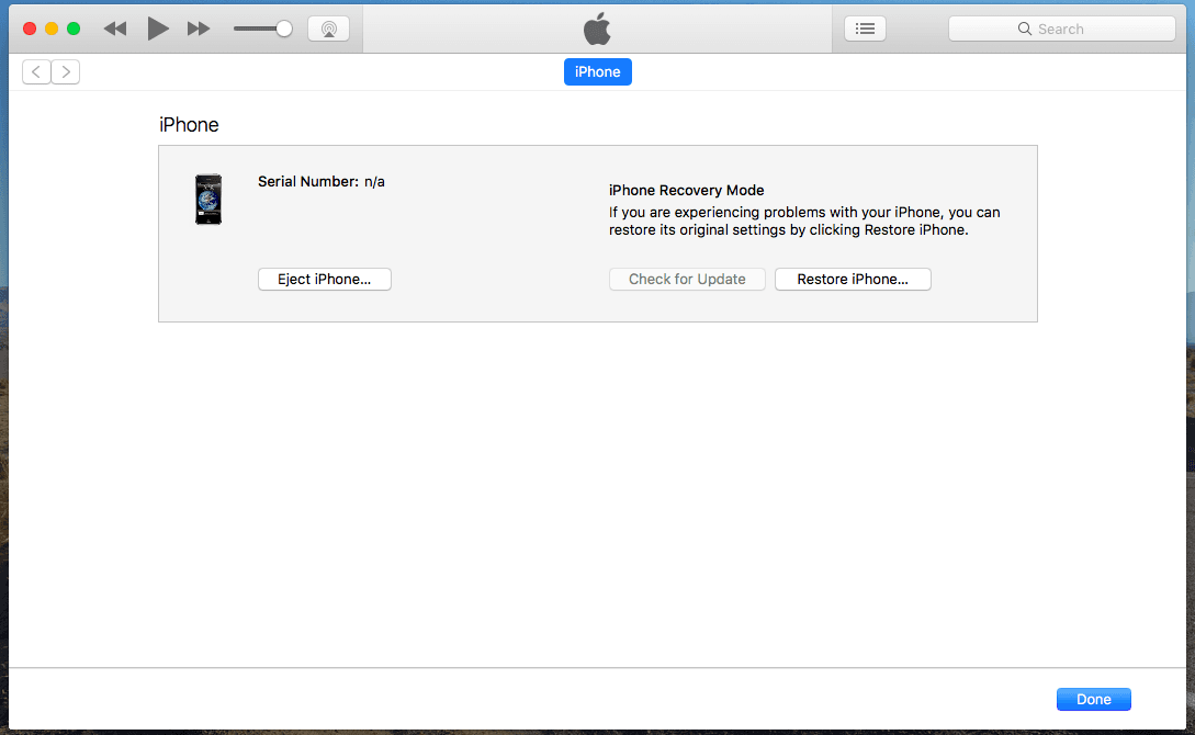 The Recovery Mode screen in (a modern version) of iTunes.