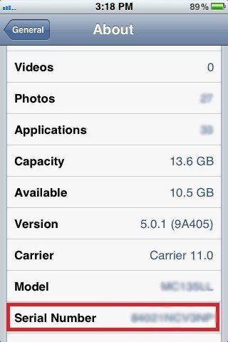 The About screen in the iOS Setting app.