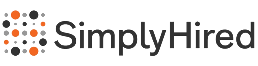 The logo for simply hired is black and orange with dots.