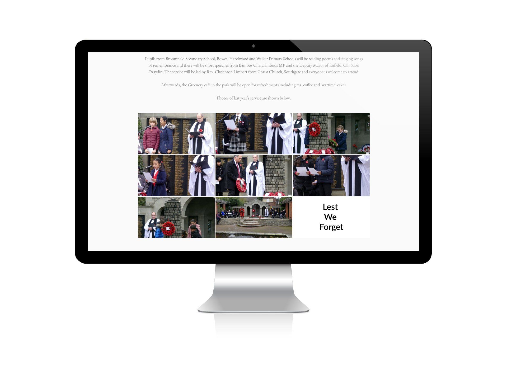 FoBP Lest we forget page on Desktop