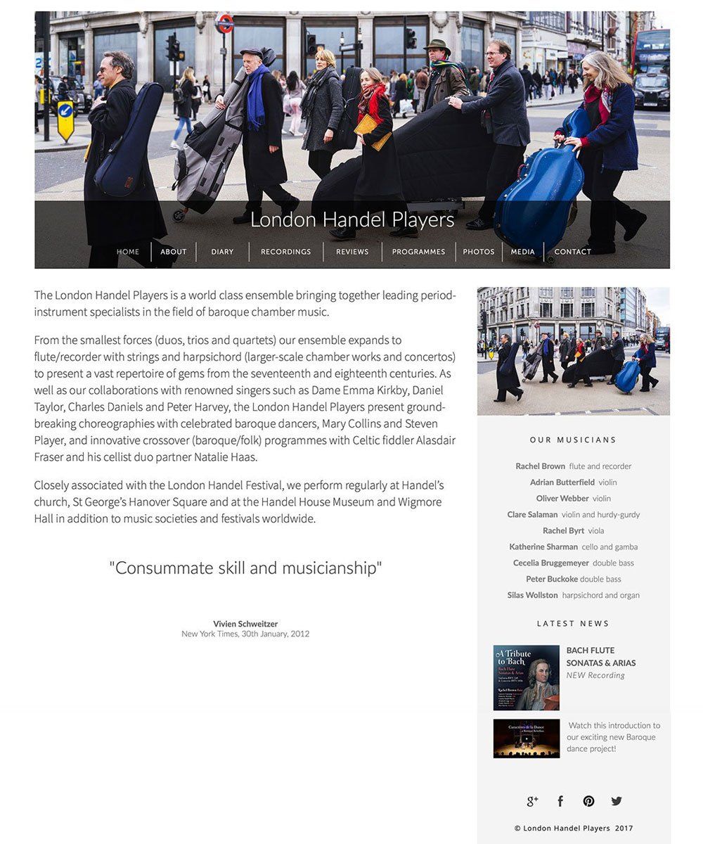 London handel Players website design development