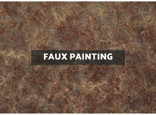 A close up of a brown surface with the words `` faux painting '' written on it.