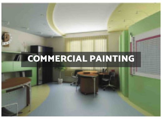 A picture of an office with the words commercial painting above it