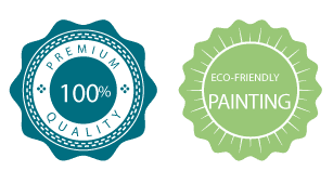 Two stickers that say premium quality and eco friendly painting