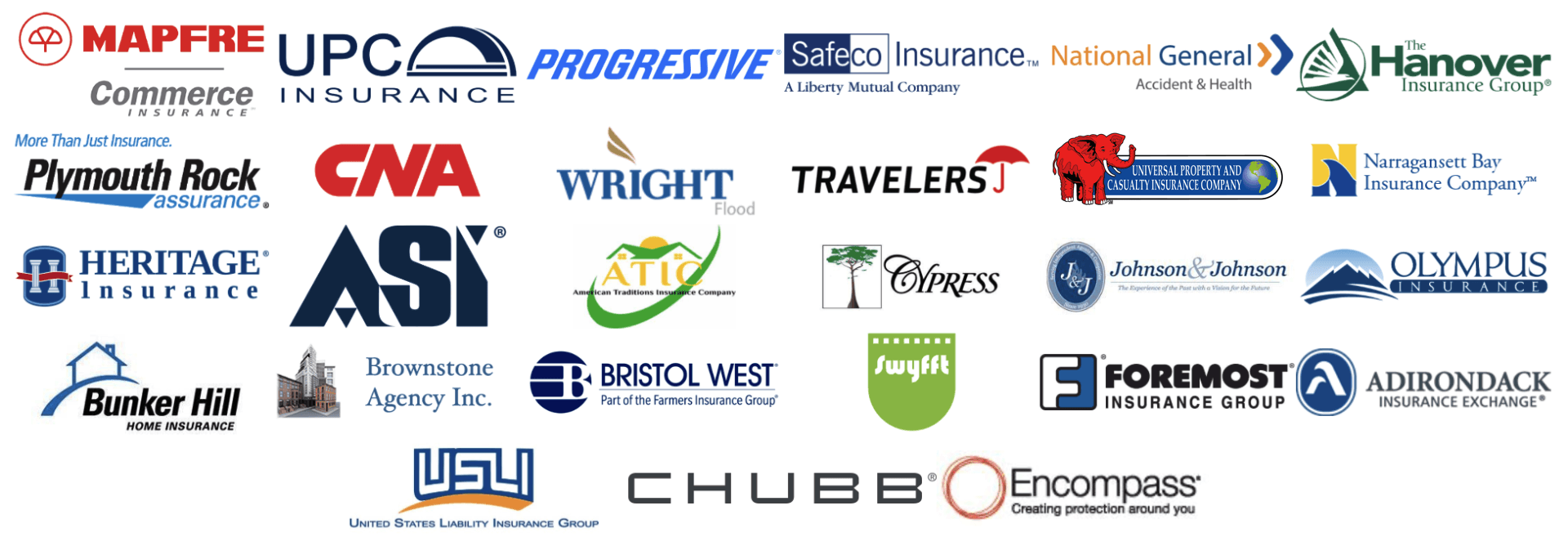 A bunch of logos on a white background including progressive