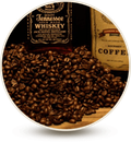 Branded Gifts close up of coffee beans in front of whiskey bottle