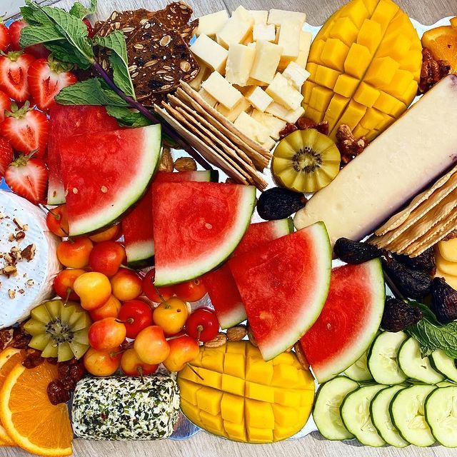 A variety of fruits and vegetables on a plate