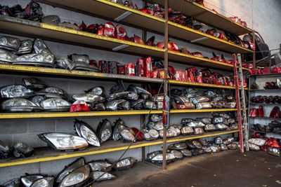 shelves full of car parts
