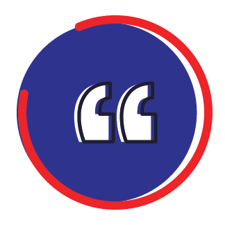 A blue and red circle with a quote inside of it