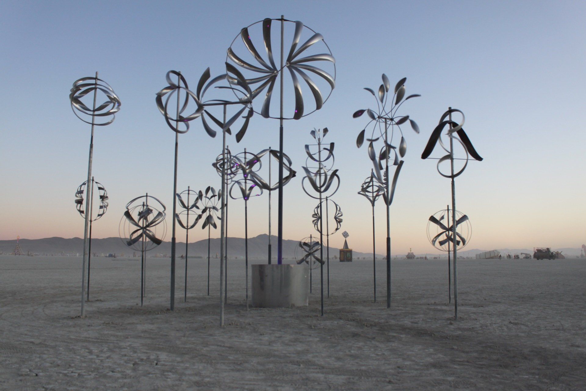 Burning Man Wind Sculpture Installation At Dusk