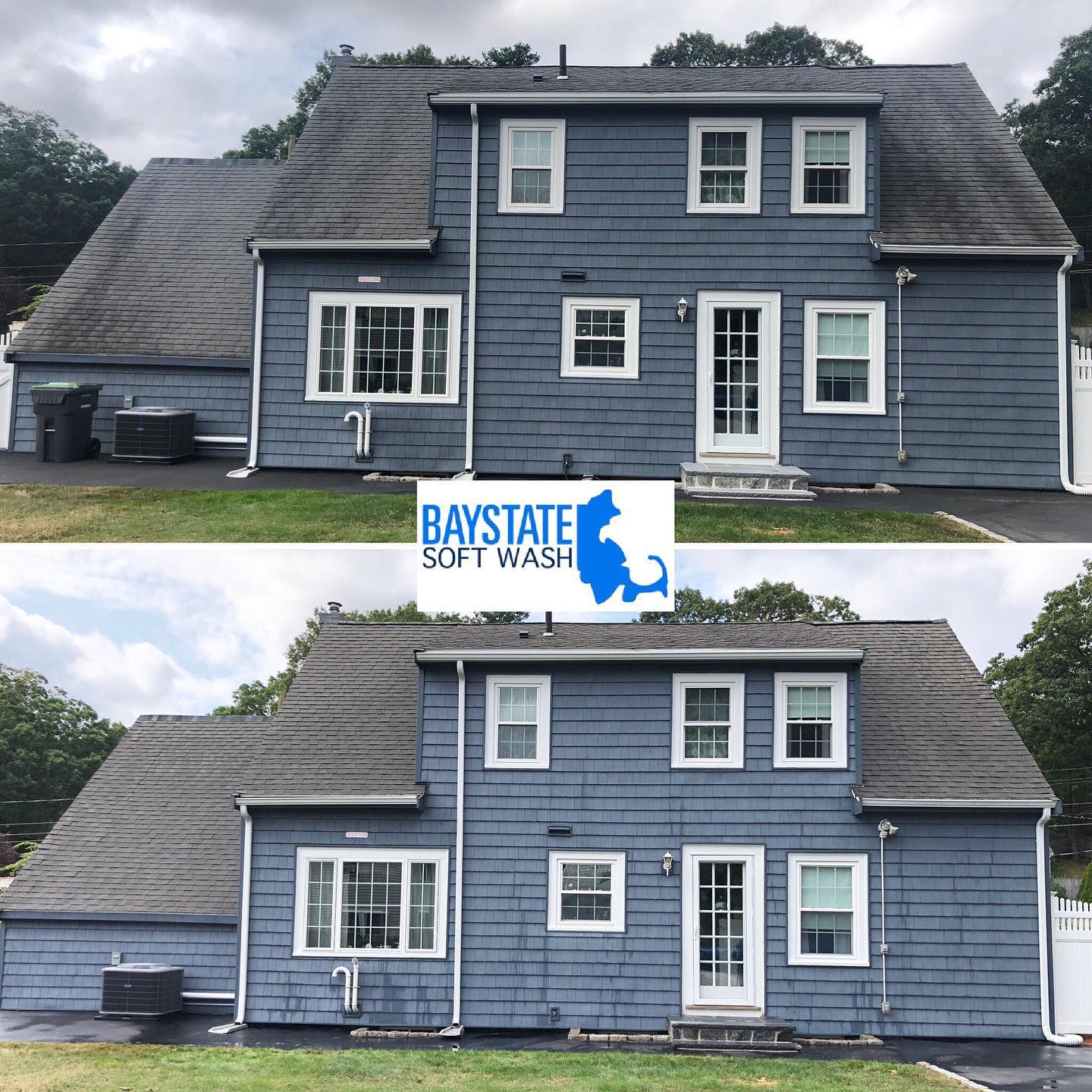 Before and After Roof Soft Washing — Brockton, MA — Bay State Soft Wash Before and After Roof Soft Washing — Brockton, MA — Bay State Soft Wash