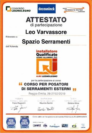 Attestato corso posatore serramenti esterni