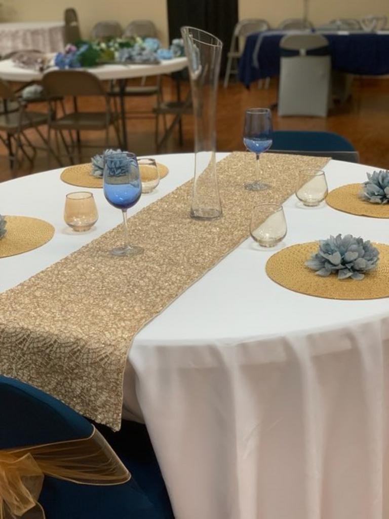 Champagne and Dusty Blue
