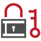 Cadenas rouge et gris à côté d'une clé rouge.
