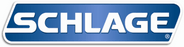Logo Schlage en lettres blanches sur fond rectangulaire bleu.