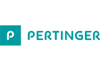 Pertinger-Logo mit türkisfarbenem Symbol und Wortmarke auf weißem Hintergrund