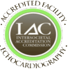 IAC accreditation seal for echocardiography. Green and brown colors.