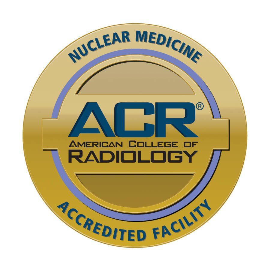 ACR Nuclear Medicine Accreditation seal: gold circle with blue and gold text, reading