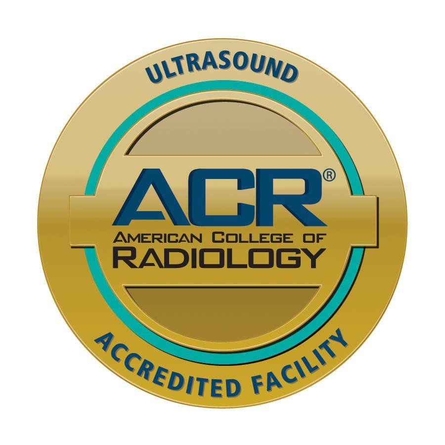 ACR Ultrasound Accredited Facility logo in gold and teal.