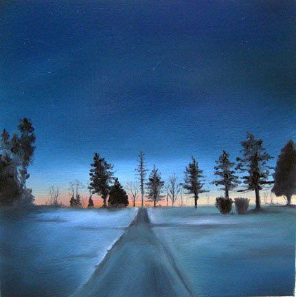 February Sunrise, 8 inches by 8 inches, oil on panel