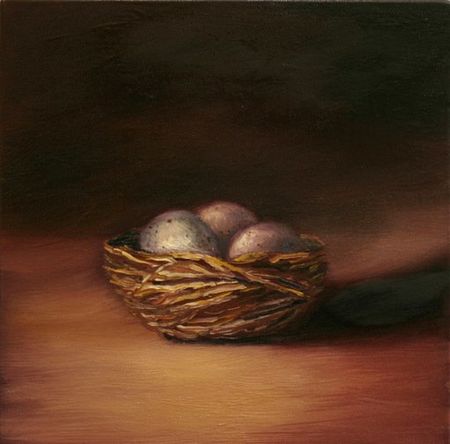Nest Eggs, 10 inches by 10 inches, oil
