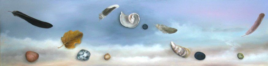 The Physics of Floating 2, 2019, 6 inches by 24 inches, oil on panel