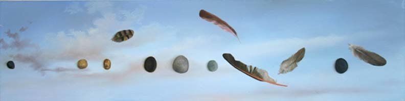 The Physics of Floating 1, 2019, 6 inches by 24 inches, oil on panel