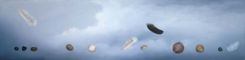 The Physics of Floating 2, 2019, 6 inches by 24 inches, oil on panel