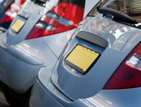 Blue colour cars in row
