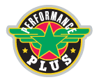 Un logo performance plus avec une étoile verte et des ailes.