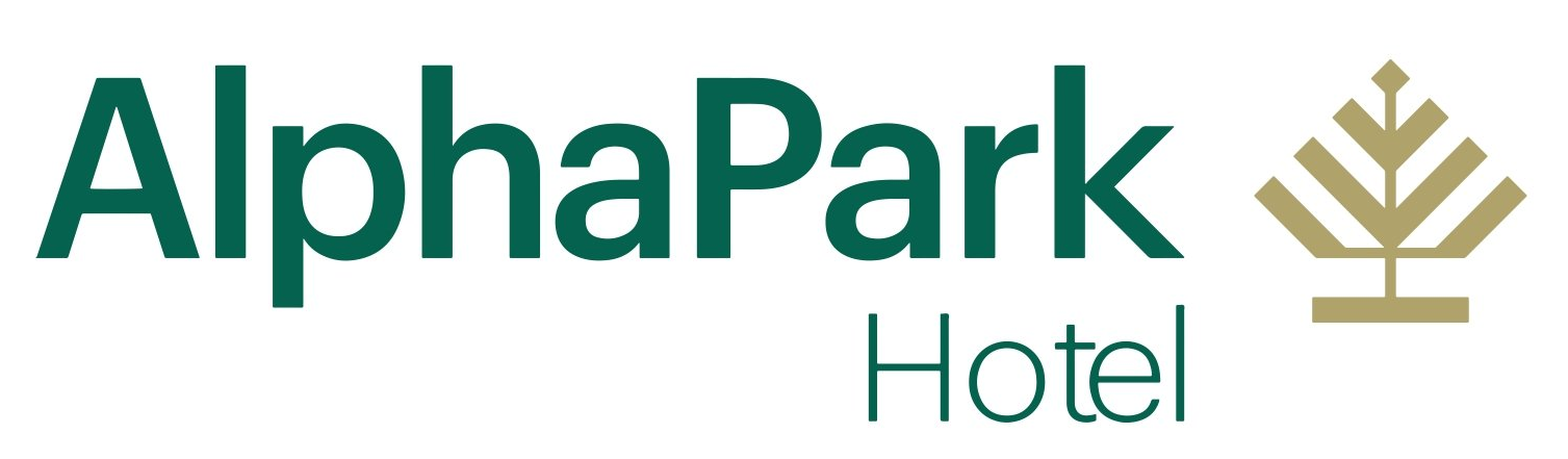 O logotipo do hotel alphapark tem uma árvore.
