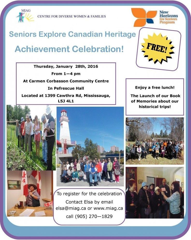 An advertisement for a seniors explore canadian heritage achievement celebration