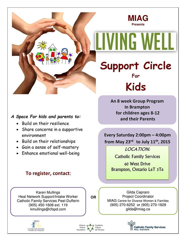 A flyer for a living well support circle for kids.