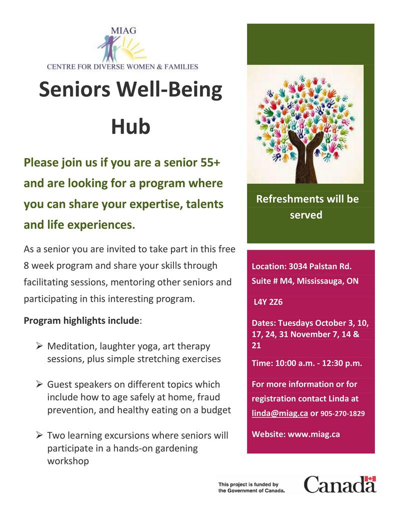 A flyer for a program called seniors well-being hub