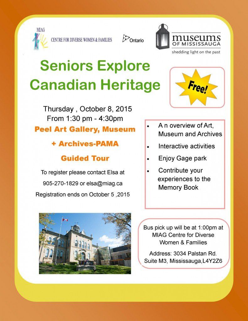 A poster for a seniors explore canadian heritage event