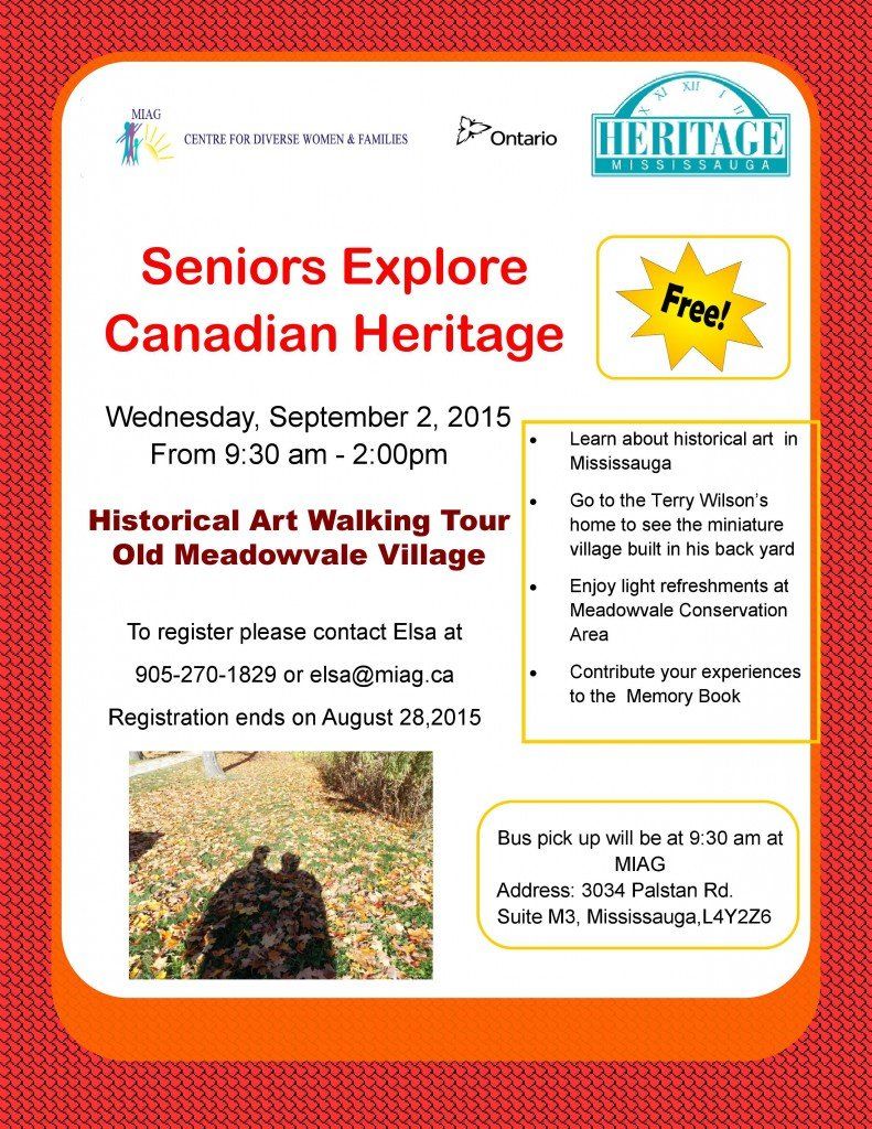 A poster for a seniors explore canadian heritage event