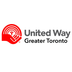 A logo for united way greater toronto with a hand holding a clock.