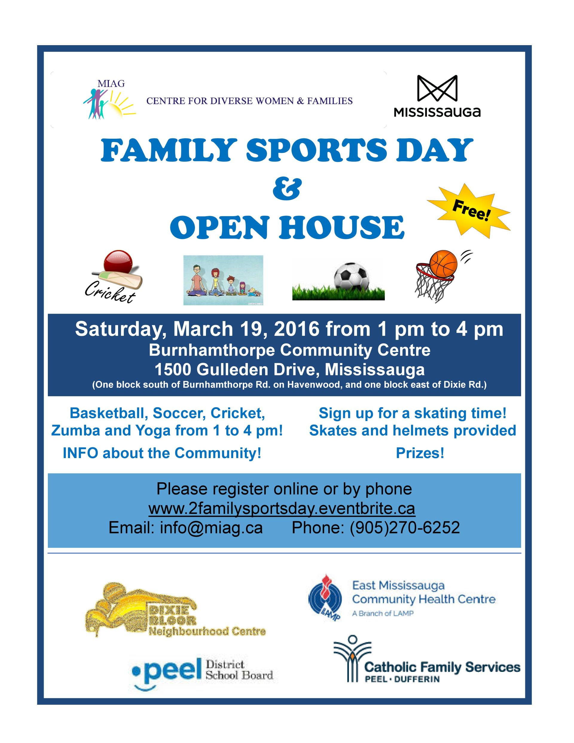 A poster for a family sports day and open house