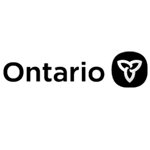A black and white logo for ontario with a heart in a circle.