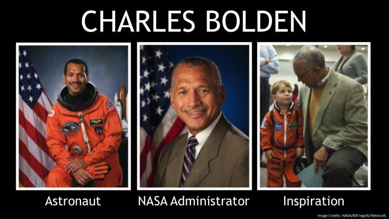 Three pictures of charles bolden astronaut nasa administrator and inspiration