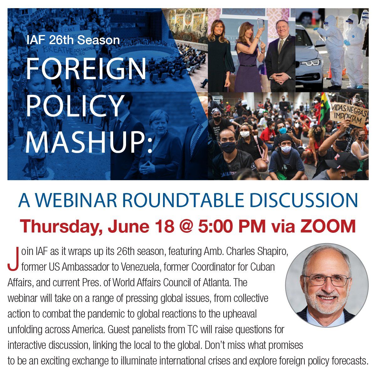 A foreign policy mashup is being held on june 18 at 5:00 pm via zoom