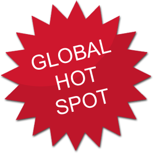A red star with the words global hot spot on it