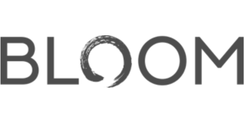 The word bloom is written in black on a white background.