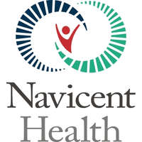 Navicent Health logo with red figure inside blue and green circular arcs