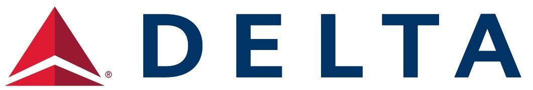 Delta logo with red triangle icon and blue wordmark on a white background