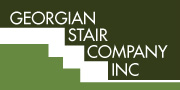 Logo of Georgian Stair Company Inc., with text and a stylized stair image in white on a dark green background.