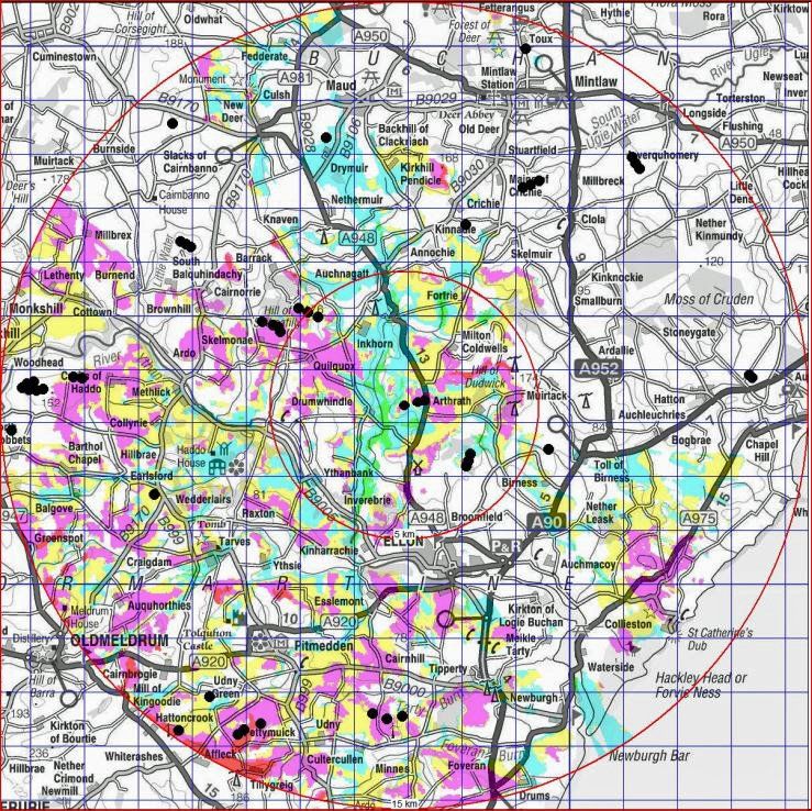 Zones of theoretical visibility of turbines