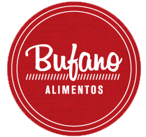 Logotipo circular rojo de Bufano Alimentos en letras blancas y texto